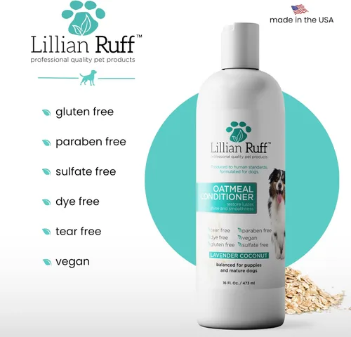 Vista 5 de Lillian Ruff PRO Formula - Acondicionador de avena para perros, alivio nutritivo y calmante para alergias y pieles sensibles, desenreda, suaviza