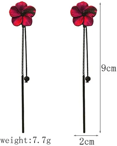 Vista 2 de D.Rosse Pendientes largos con diseño de flor de borla bohemio, de metal mate, con diseño floral, para mujer.