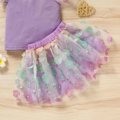 Vista 6 de Viworld Conjunto de falda para bebé niña pequeña, camiseta de manga con volantes, falda de tul con diadema, 3 piezas, vestido tutú para fiesta