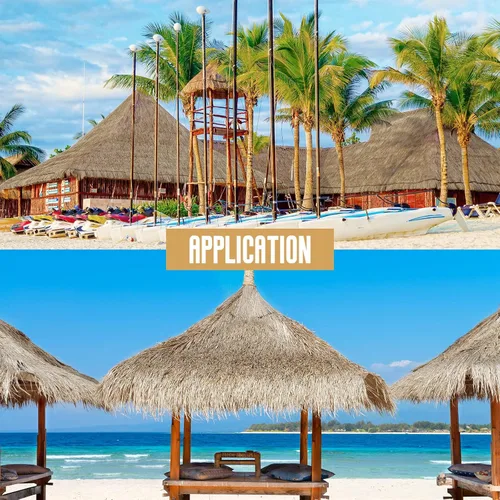 Vista 4 de Sawysine Rollo de paja mexicana para techo Tiki Hut, rodillos de paja de palma para Tiki Bar, Pato ciego Paraguas de patio, Palapa Artificial Gris