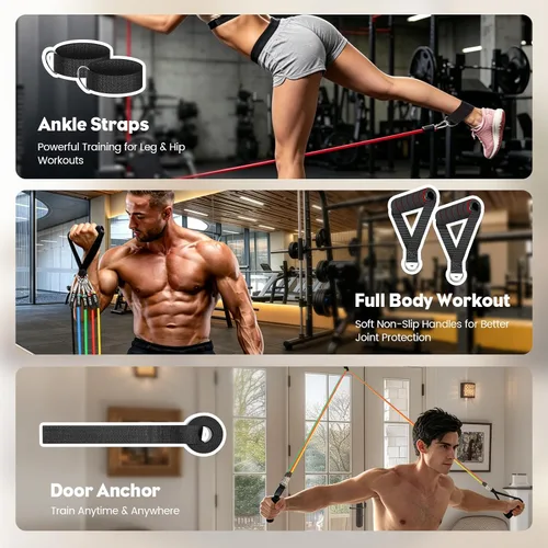 Vista 5 de Resistance Bands Set, Himaly Exercise Bands Strength Training Fitness Bands Workout Elastic Bands with Legs Ankle Straps, Door Anchor, Handles &