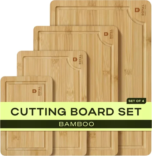Vista 19 de ROYAL CRAFT WOOD Tabla de cortar de madera, tablas de cortar de bambú con ranura para jugo, tabla de cortar de cocina para carne, queso y verduras