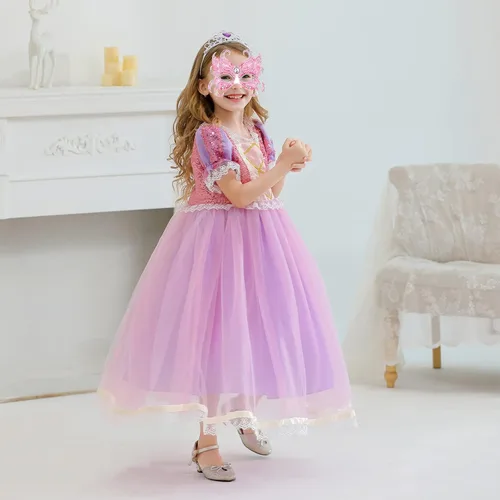 Vista 3 de Ropa de vestir de princesa, disfraz rosa para niñas pequeñas, disfraz de Halloween con accesorios de 3 a 8 años