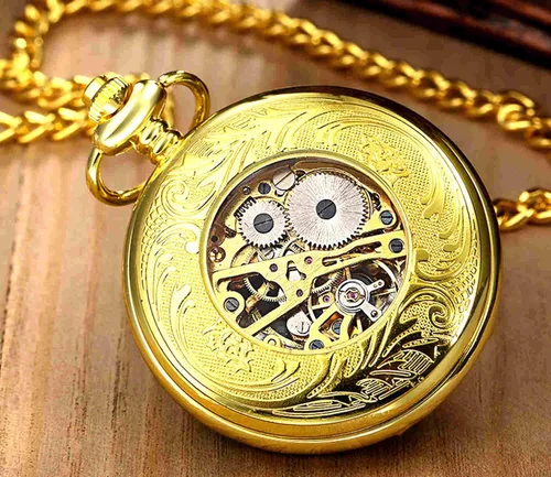 Vista 5 de Steampunk - Reloj de bolsillo mecánico con diseño de letras romanas vintage con cadenas para regalos de Navidad