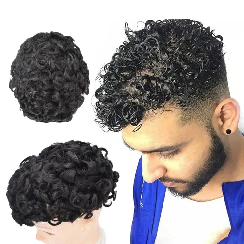 Vista 11 de Unidad de cabello humano para hombres afroamericanos africanos americanos, cabello brasileño afro tupé para hombres negros de 0.236 in de onda de #1