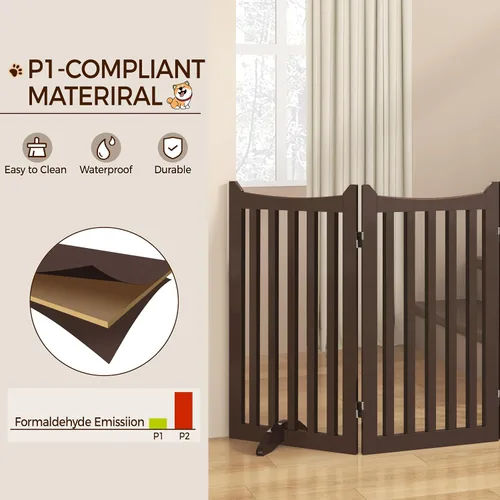 Vista 7 de Topeakmart Valla para perros para interiores de 36 pulgadas de alto, 3 paneles de puerta plegable de madera para mascotas con 2 pies de soporte