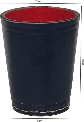 Vista 5 de Cyber-Deals - Taza compacta de cuero genuino para dados + dados con bolsa de almacenamiento de terciopelo negro