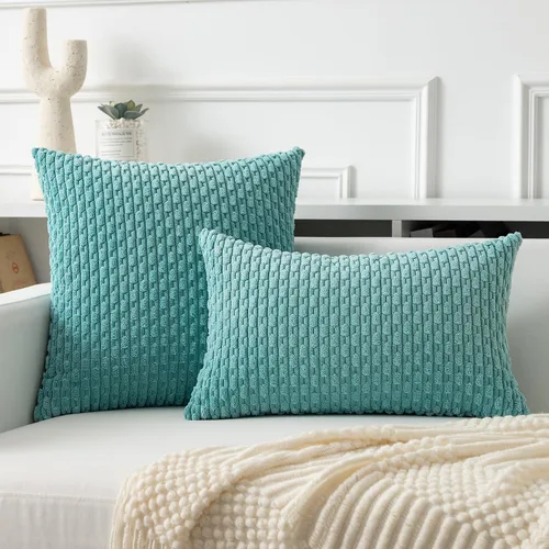 Vista 4 de Kevin Textile - Funda de cojín de 12 x 20 pulgadas, 1 paquete, decorativa bohemia de pana suave a rayas, lumbar estilo granja, acento