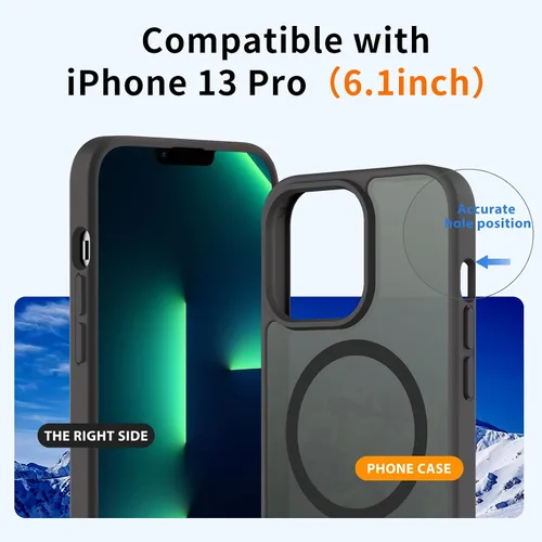 Vista 2 de Hualele - Funda magnética para iPhone 13 Pro, compatible con MagSafe, grado militar, a prueba de caídas, translúcida mate, parte trasera dura, borde