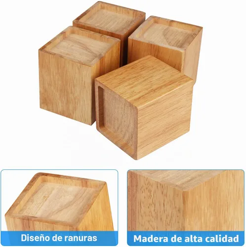 Vista 3 de GNIEMCKIN Juego de 4 elevadores de cama de madera, 4 pulgadas de alto, elevadores de muebles de madera natural, elevadores de sofá resistentes