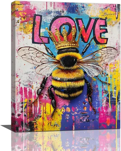 Vista 30 de Kylora Banksy - Arte de pared, imágenes de abeja, pintura de graffiti, impresiones en lienzo de amor, obras de arte enmarcadas para baño