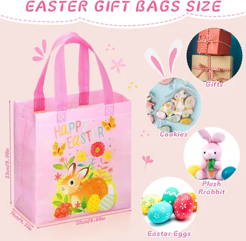 Vista 2 de Tudomro 20 bolsas de Pascua con asas, bolsas no tejidas de conejo, reutilizables, bolsa de compras de comestibles de Pascua, para cocina