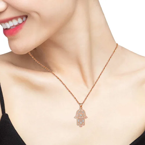 Vista 2 de Aniu Collar de plata de ley 925 para mujer colgante de mano de Fátima con circonita cúbica viene con caja de regalo de joyería negra y cadena de 18
