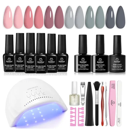 Vista 11 de Kit de Esmalte de Uñas en Gel Beetles con Luz UV, Gel Base y Capa Superior, Kit de Inicio de Esmalte de Uñas en 6 Colores Nude Neutros, Conjunto LED