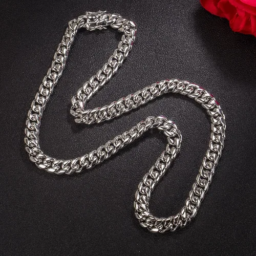 Vista 6 de Dankadi Italia Design - Collar de plata de ley 925 maciza de eslabones cubanos Miami para hombre, eslabones cubanos de 0.394 in, 22-24-26 pulgadas