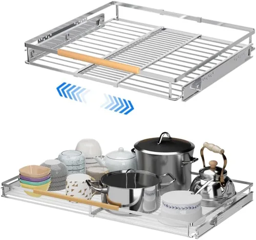 Vista 5 de Cajón de cesta deslizante expandible, organizador de gabinete extraíble, estantes de despensa deslizables resistentes para cocina, debajo