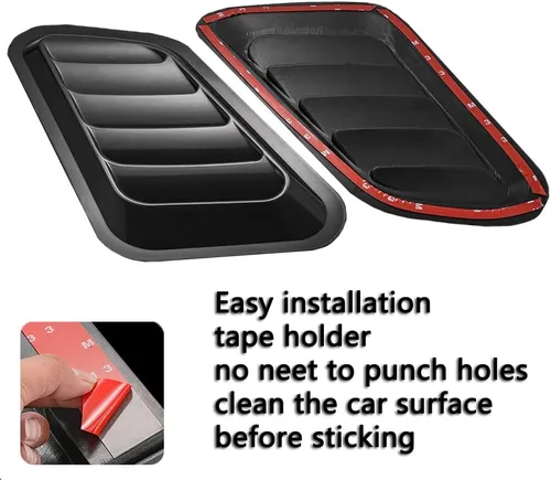 Vista 2 de Cubierta decorativa de entrada de flujo de aire para automóvil, kit de cuerpo universal para capó, paquete de 2 accesorios de ventilación para Negro