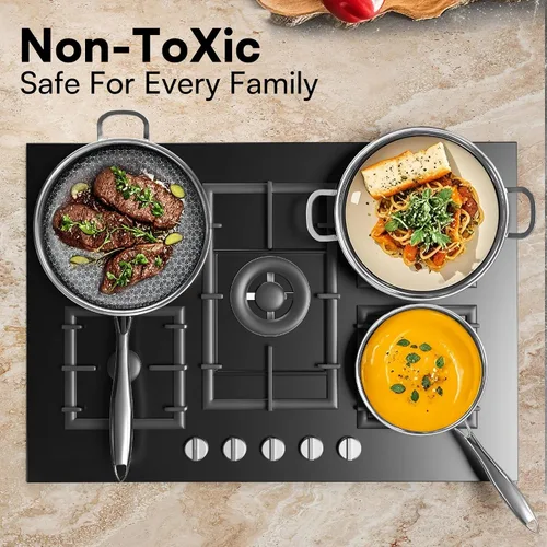 Vista 3 de Sartenes antiadherentes con tapa, sartenes de freír híbridas de 8 pulgadas sin adherencia, sartenes de acero inoxidable sin adherencia, aptas