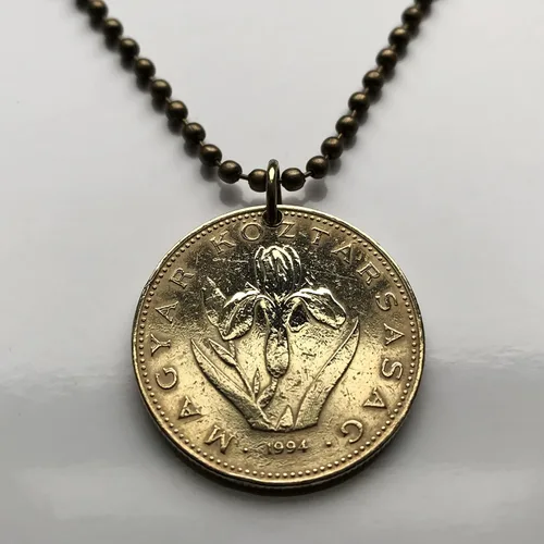 Vista 3 de 1994 Hungary Magyar 20 Forint coin pendant jewelry Hungarian iris flower Budapest Debrecen Szeged Miskolc Pécs Gyr Óbuda Tolna Matyó Hollók