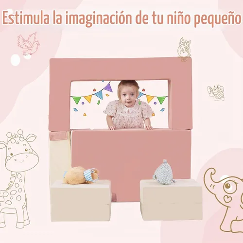 Vista 5 de Bloques de escalada de espuma para niños pequeños Sofá modular para niños con 2 otomanas en interiores, juego plegable suave para gatear