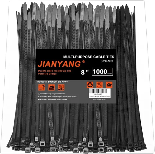 Vista 10 de Bridas de cremallera de 8 pulgadas con dientes de doble cara, resistencia a la tracción de 65 libras, bridas para cables resistentes con autobloqueo