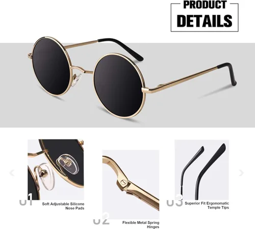 Vista 3 de Sunier Round Sunglasses Men Women Shades Polarized Hippie Lennon Retro Circle Sun Glasses