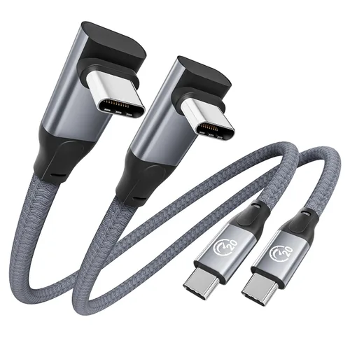 Vista 12 de Cable USB C de 90 grados de 1 pie, cable de datos corto USBC a USBC 3.2 Gris