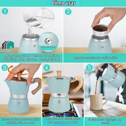 Vista 2 de MORDEN MS Moka - Cafetera de café expreso para estufa, 6 tazas/10 onzas, cafetera italiana, cafetera para camping, cafetera cubana manual