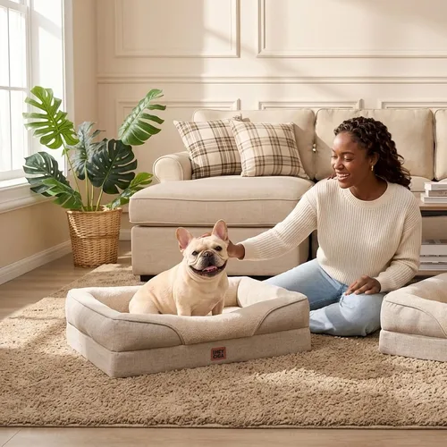 Vista 9 de EHEYCIGA Cama ortopédica para perros medianos, sofá cama de espuma viscoelástica con lados, forro impermeable y funda extraíble lavable, sofá