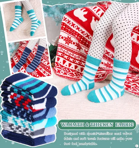Vista 2 de Calcetines de agarre para niños y niñas, antideslizantes, para invierno, gruesos, esponjosos, cálidos, suaves, térmicos, de felpa, 6 pares