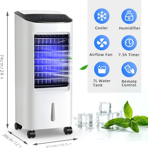 Vista 5 de ARLIME Enfriador de aire evaporativo, ventilador de aire acondicionado portátil 3 en 1 y humidificador, 3 velocidades de viento, 3 modos, pantalla