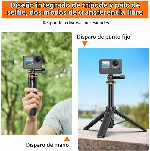 Vista 4 de VRIG TP-08 Mini trípode extensible para GoPro Mission 1 Pro, 20.1 pulgadas portátil selfie stick trípode para GoPro Hero 13 12 11 10 9 8 7 6 5 4 3