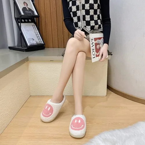 Vista 6 de RaepperHan - Pantuflas de cara sonriente para mujer, estilo retro, suave, ligeras, para el hogar, cómodas, para interiores y exteriores, suela