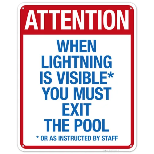 Vista 31 de Letrero con texto en inglés "Attention When Lightning is Visible You Must Exit The Pool - Letrero de piscina, 10 x 14 pulgadas, libre de óxido
