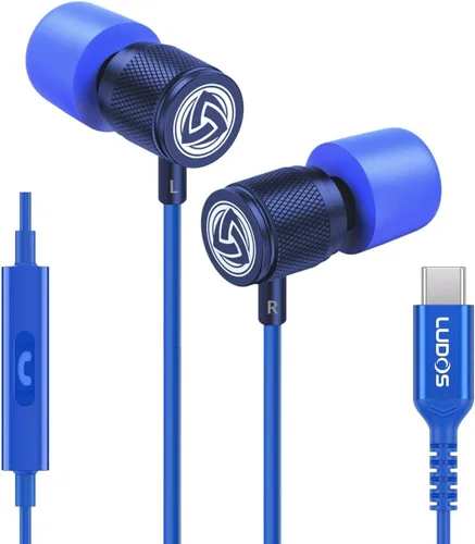 Vista 43 de LUDOS Auriculares con cable ultra intraauriculares, 5 años de garantía, auriculares con micrófono, auriculares con cancelación de ruido, espuma