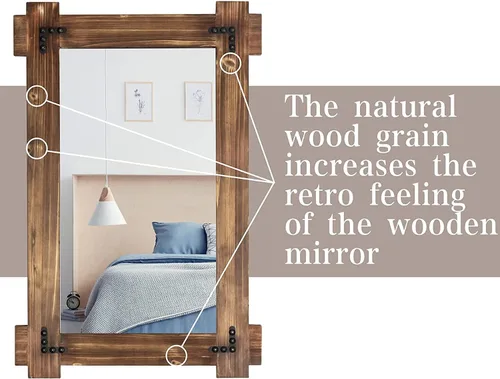 Vista 7 de MeMoreCool Espejo rústico de madera para baño, espejo decorativo con marco de granja para tocador, espejo rectangular de pared para dormitorio