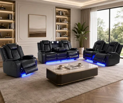 Vista 14 de Pon Living Luxurious Leather Reclining Sofa Set with LED for Living Room