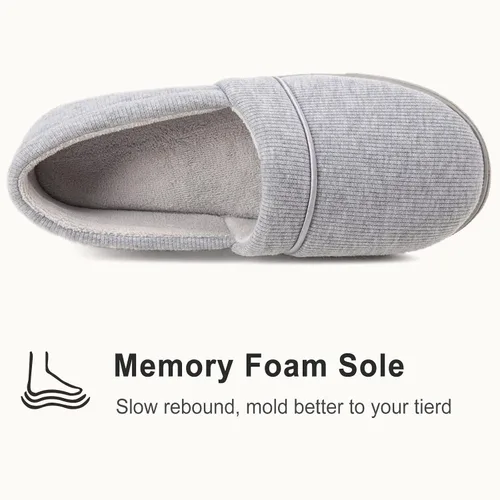 Vista 3 de ULTRAIDEAS - Pantuflas cómodas de punto de algodón con espuma viscoelástica para mujer, pantuflas ligeras con forro afelpado de rizo y suela de goma