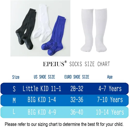 Vista 7 de EPEIUS Calcetines de fútbol para niños, antideslizantes, hasta la rodilla, calcetines deportivos con agarre deportivo, calcetines de fútbol