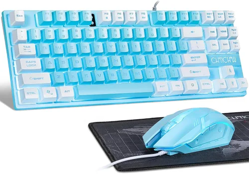 Vista 10 de CHONCHOW Combo de Teclado y Ratón Azul, Teclado TKL USB con 87 Teclas, Luz LED Retroiluminada, 800-3200 DPI Ratón RGB, Combo de Teclado y Ratón Azul