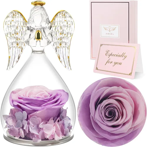 Vista 28 de Sunia Regalos para mamá, regalos de cumpleaños para mujeres, rosas reales preservadas en figura de ángel de cristal, flores eternas para la entrega