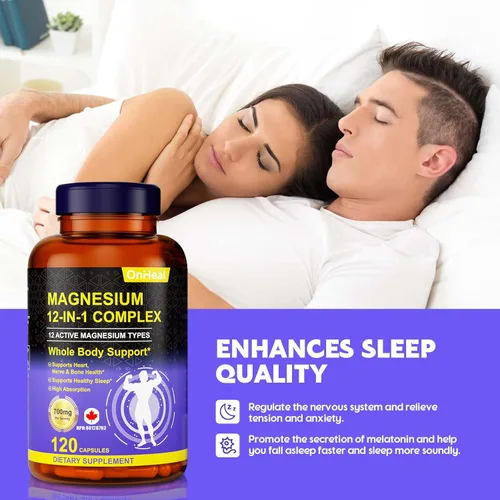 Vista 3 de Suplemento de magnesio 700 mg - Complejo 12 en 1 Glicinato Citrato Malato Taurato Óxido de magnesio y más - Alivia el estrés muscular