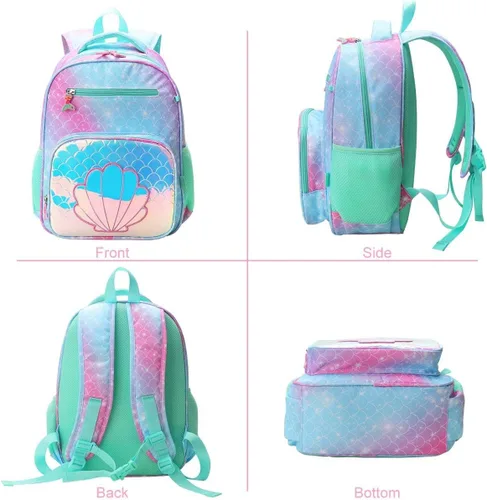 Vista 8 de RHCPFOVR Mochila infantil para niñas – Mochila para niñas de 3 a 8 años, sirena para niños, mochila escolar de 15 pulgadas para jardín de infantes