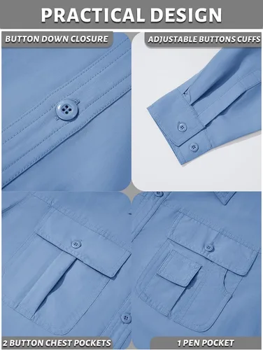 Vista 4 de TACVASEN Camisa de manga larga convertible, transpirable, de secado rápido, con protección UV, para hombre