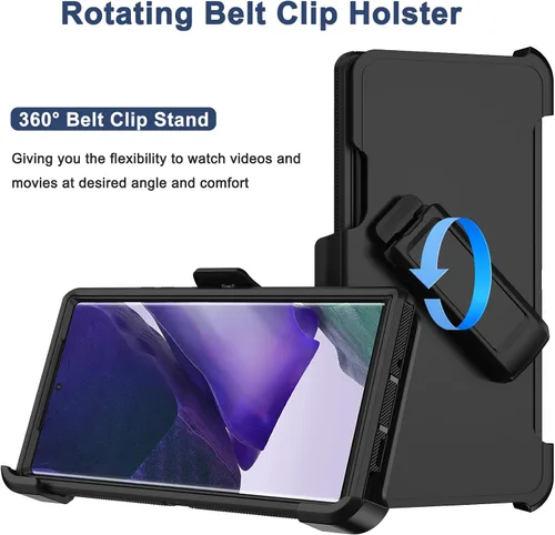 Vista 2 de Funda para Galaxy Note 20 Ultra con funda de clip para cinturón, 2 protectores de pantalla, grado militar, cuerpo completo, resistente, a prueba