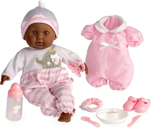 Vista 11 de JC Toys - Berenguer Boutique - Muñeca realista de cuerpo suave de 15 pulgadas con ojos abiertos y cerrados, juego de regalo de 10 piezas