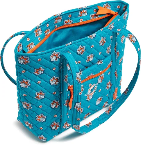 Vista 2 de Vera Bradley Bolso pequeño de algodón Premium para mujer Vera Bandana Aqua/Naranja Con Miami Dolphins
