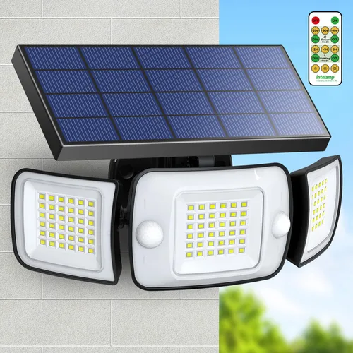 Vista 8 de intelamp Luz de inundación solar para exteriores, impermeable, 6000 mAh, 1200 lúmenes, luces Sesnsor de doble movimiento, detección de 180°, control