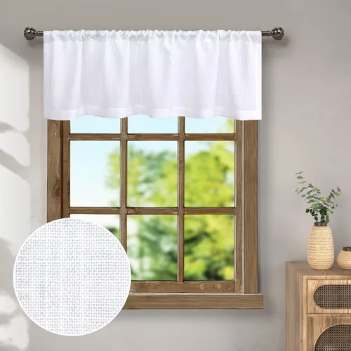 Vista 19 de Pitalk - Cenefa de ventana de lino negro para cocina, bolsillo para barra de 3 pulgadas, semitransparente, estilo bohemio moderno de granja, cenefa