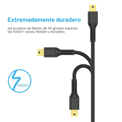 Vista 4 de Cable mini USB de 3 pies, USB 2.0 estándar a Mini B macho, cable de carga USB Mini a USB duradero compatible con controlador PS3, reproductor